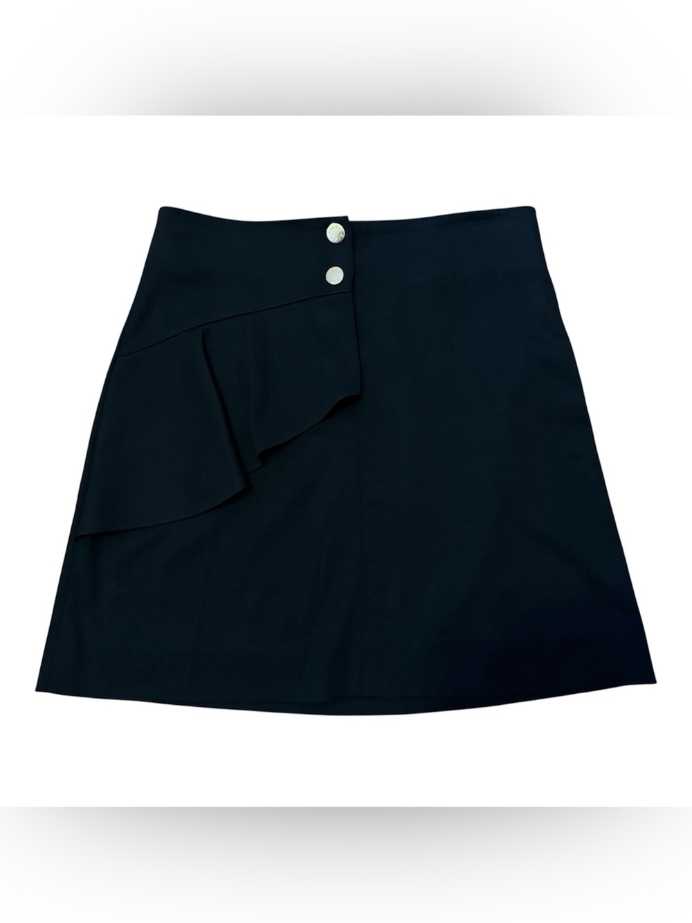 Sandro Paris Black Asymmetric Ruffle Mini Skirt Size 1 Small